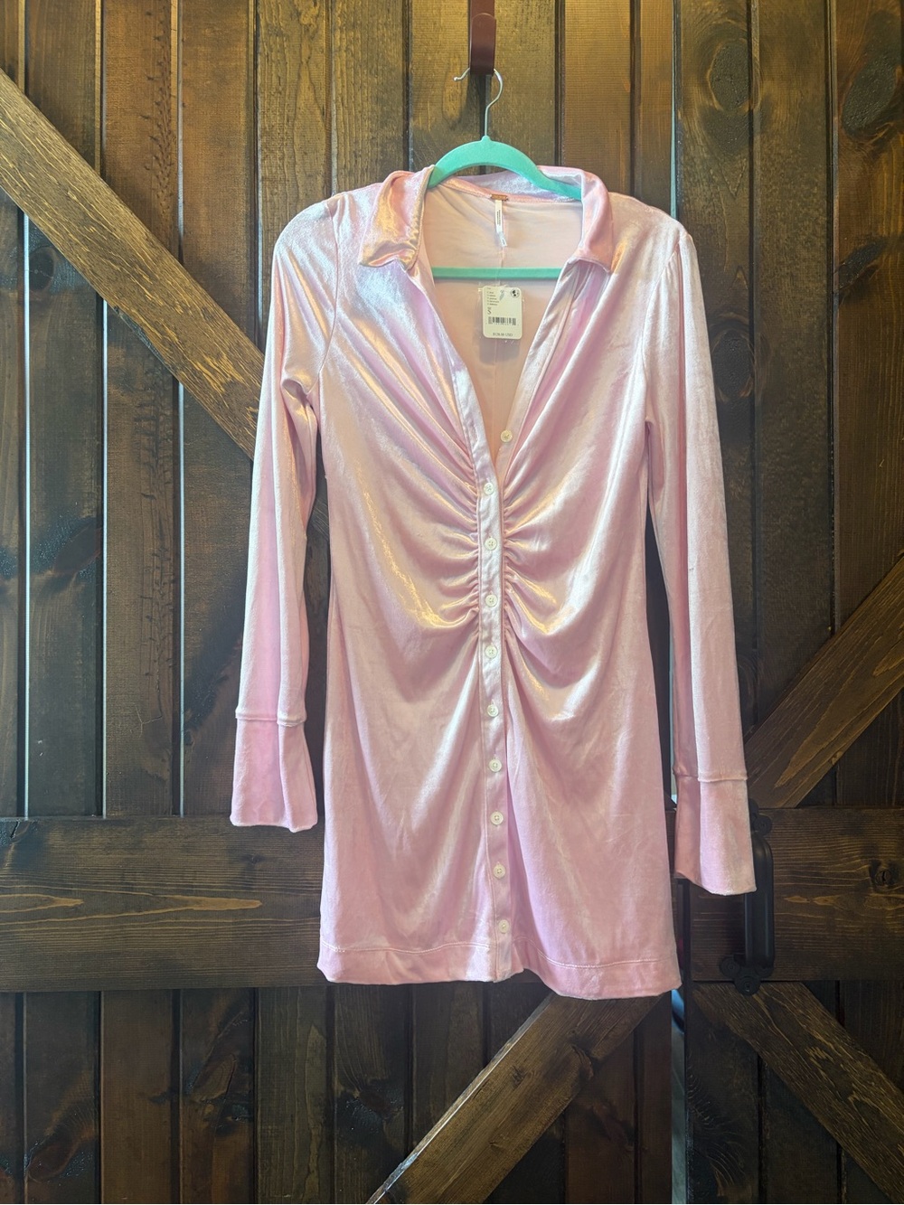 Free People NWT light pink button down velvet dress